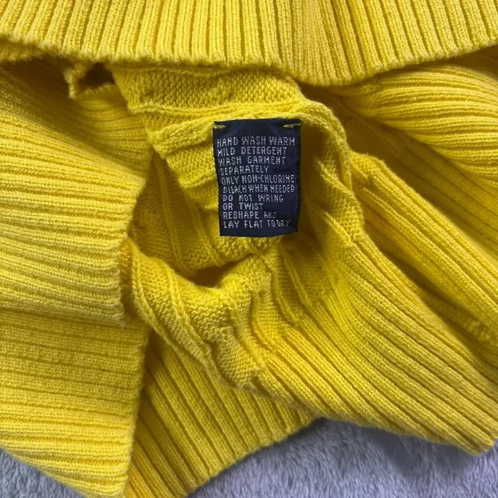 Vintage Polo Golf Ralph Lauren Sweater Vest Mens Large Yellow Cable Knit Cotton